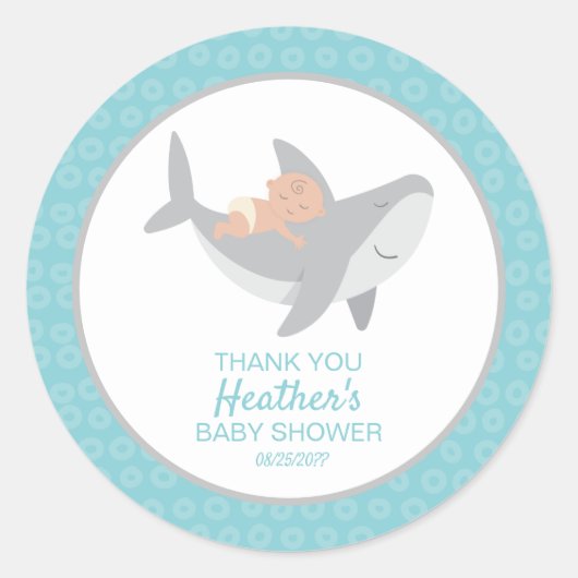 Sticker rond classique Baby shower de requin doux (Devant)