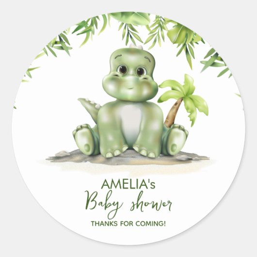 Sticker rond classique Baby shower Dinosaur (Devant)