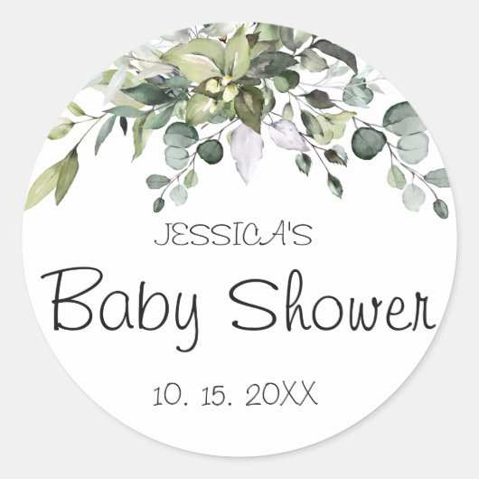 Sticker rond classique Baby shower Eucalyptus (Devant)