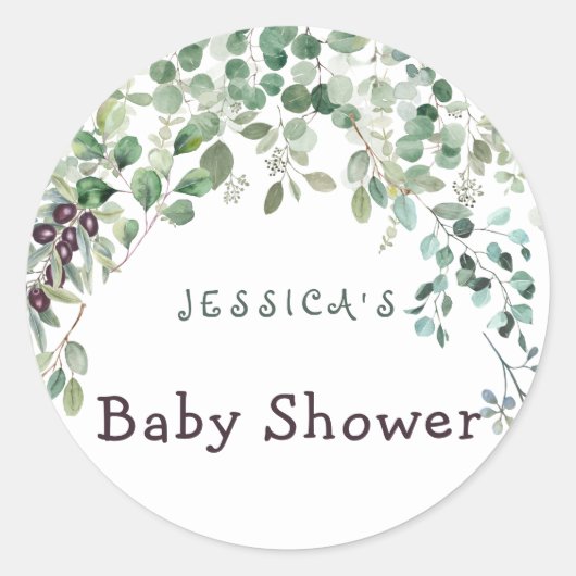 Sticker rond classique Baby shower Eucalyptus (Devant)