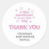 Sticker rond classique Baby shower fille rose mign (Devant)