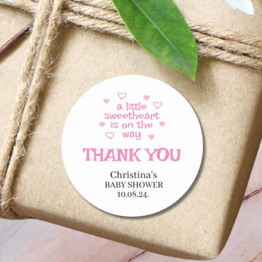 Sticker rond classique Baby shower fille rose mign