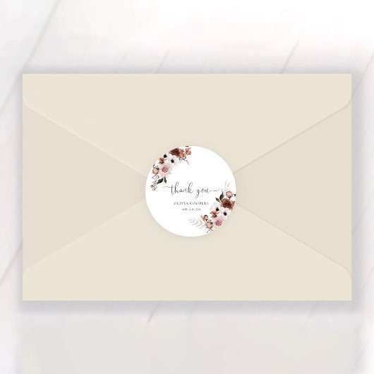 Sticker rond classique Baby shower floral soie