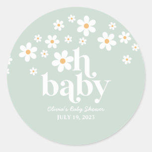 Sticker rond classique Baby shower marguerite rétr