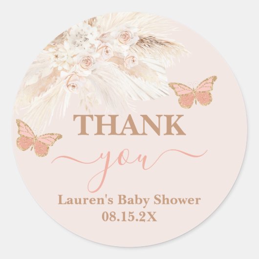 Sticker rond classique Baby shower papillon (Devant)