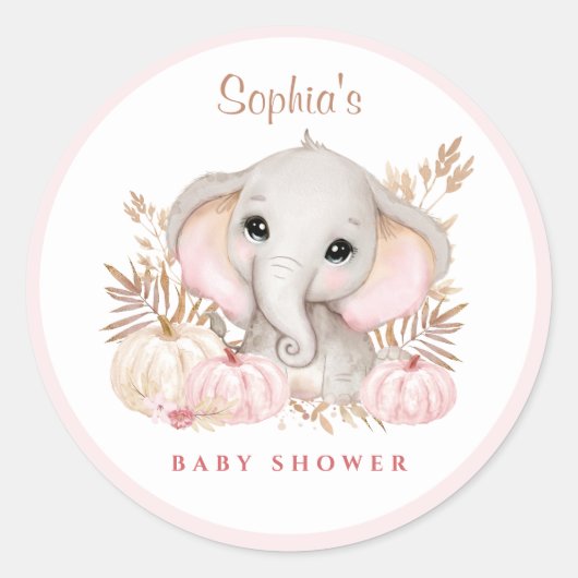 Sticker rond classique Baby shower rose automne fi (Devant)
