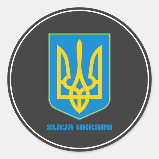 Sticker rond classique bleu Slava Ukraini Shield (Devant)