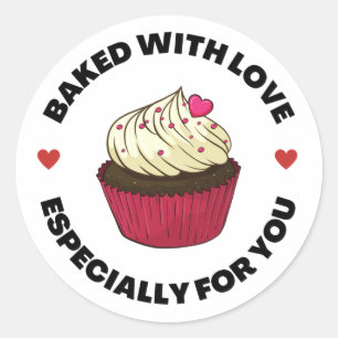 Sticker rond classique Cupcake, cuit avec amour