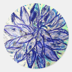 Sticker rond classique Dahlia bleu rare