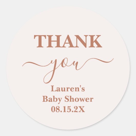 Sticker rond classique de Baby shower rose pâle (Devant)