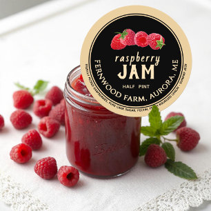 Sticker rond classique de confiture de framboise