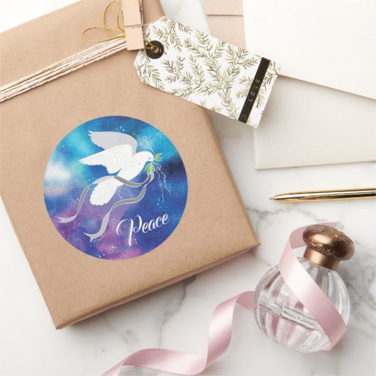 Sticker rond classique de la colombe blanche (Cadeaux)