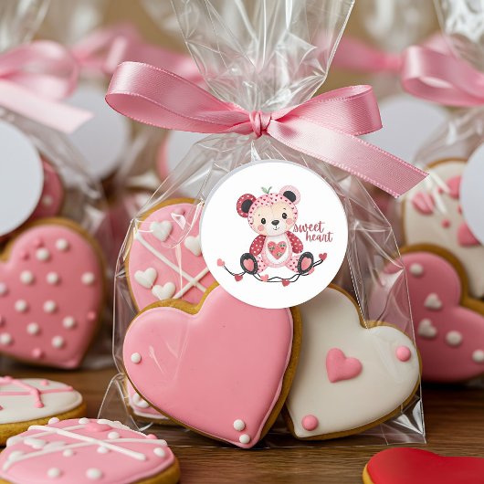 Sticker rond classique de l'ours de coeur doux