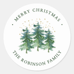 Sticker rond classique de Noël en forêt d'hiver