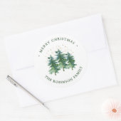 Sticker rond classique de Noël en forêt d'hiver (Enveloppe)