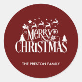 Sticker rond classique de Noël roux profond (Devant)