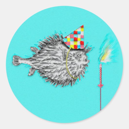 Sticker rond classique de poisson d'anniversaire d (Devant)