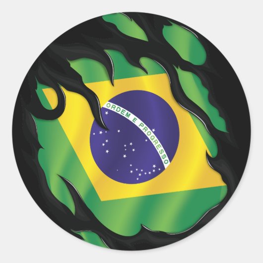 Sticker rond classique du drapeau déchiré au Brési (Devant)