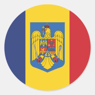 Sticker rond classique du drapeau roumain