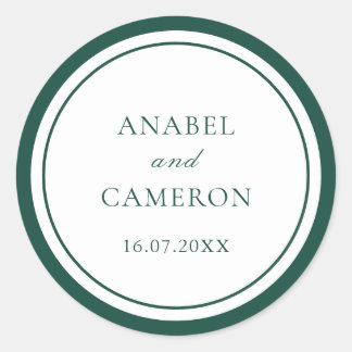 Sticker Rond Classique Élégant Cadre Mariage Rond Vert Foncé