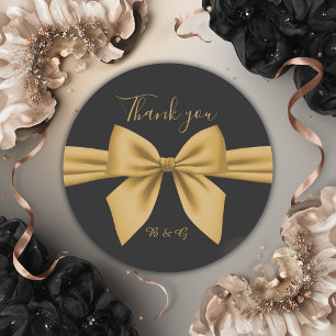 Sticker Rond classique élégant filigree noir or mariage