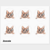 Sticker rond classique en dessin de chat, brillant (Feuille)