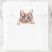 Sticker rond classique en dessin de chat, brillant (Sac)