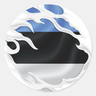 Sticker rond classique estonienne du drapeau déchi