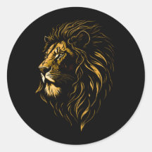 Sticker rond classique face de Lion majestueux