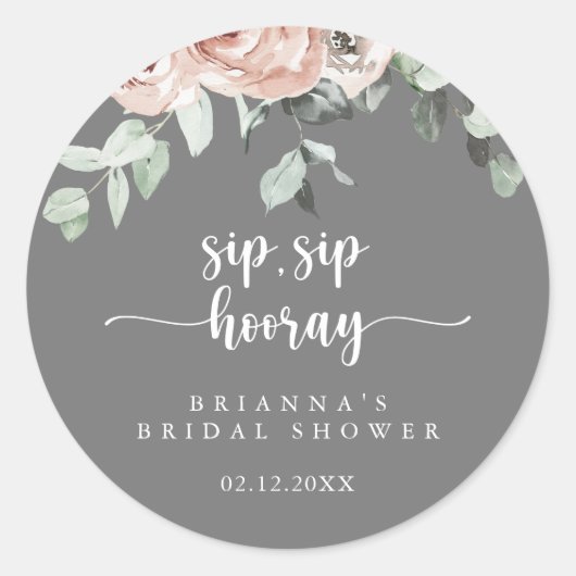 Sticker Rond Classique Fête de Mariage Floral Rose Sip Sip Hoor (Devant)