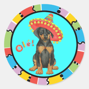 Sticker rond classique Fiesta Doberman Pinscher
