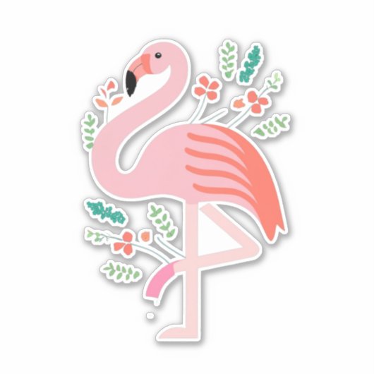 Sticker rond classique Flamant rose Flora (Devant)