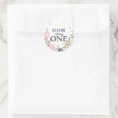 Sticker rond classique Flower First Birthday Party (Sac)
