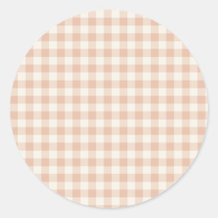 Sticker Rond Classique Gingham Début d'Automne Abricot Chaud