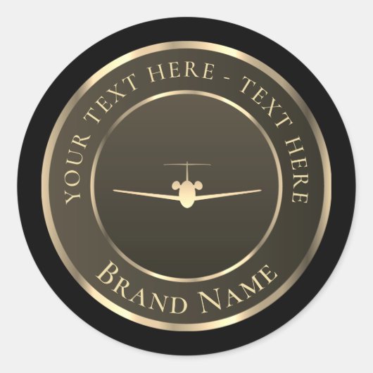 Sticker rond classique Gold Jet Airplane Logo (Devant)