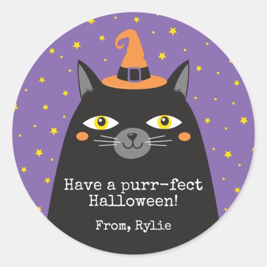 Sticker rond classique Halloween Cat Kids Party (Devant)