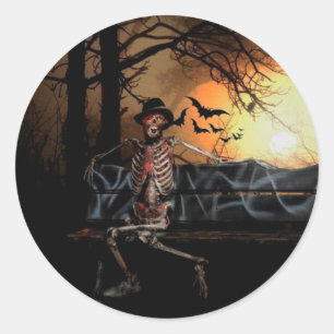 Sticker rond classique Halloween/squelette et chau