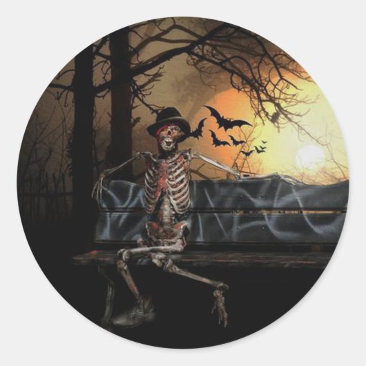 Sticker rond classique Halloween/squelette et chau (Devant)