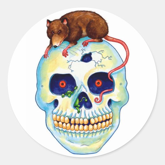 Sticker rond classique Halloween/Squelette et Rat (Devant)
