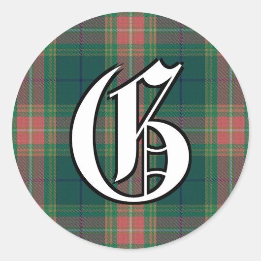 Sticker Rond Classique Irlandais Gallagher Tartan Monogramme (Devant)