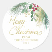 Sticker rond classique Joyeux Noël vert (Devant)