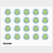 Sticker rond classique Kawaii Frog Blue Pastel (Feuille)