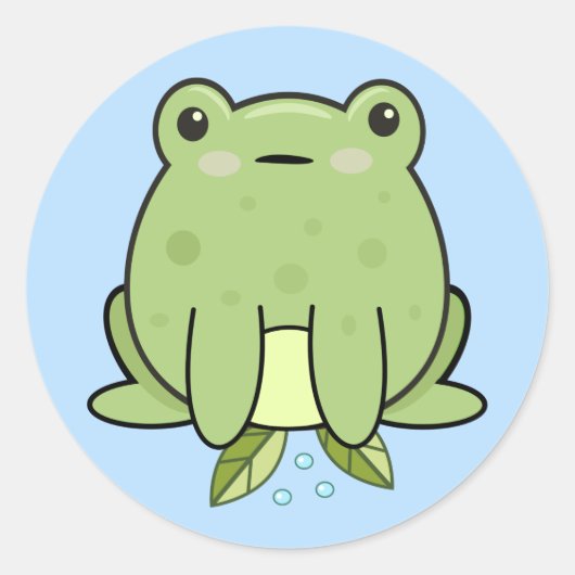 Sticker rond classique Kawaii Frog Blue Pastel (Devant)