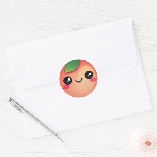 Sticker rond classique Kawaii Peach (Enveloppe)