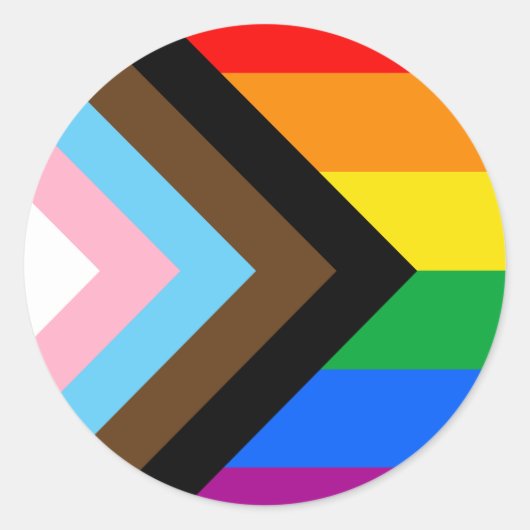 Sticker rond classique LGBTQ+ Progress Pride (Devant)