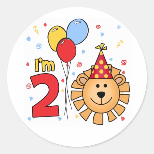 Sticker rond classique Lion Face 2e anniversaire (Devant)