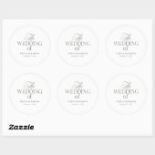Sticker Rond Classique Luxe Elegant Blanc et Vert Sage Mariage (Feuille)