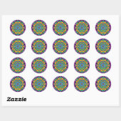 Sticker rond classique Mandala bleu et gras (Feuille)
