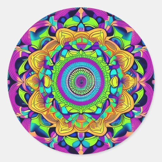 Sticker rond classique Mandala bleu et gras (Devant)