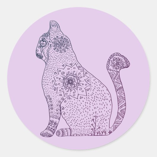 Sticker rond Classique Mandala Cat, Glossy (Devant)